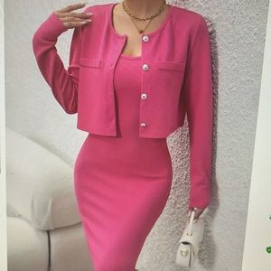 Two piece button blazer and matching bodycon dress
